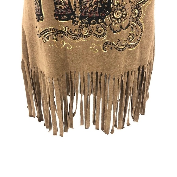 Maurices Fringe Boho Elephant Tribal Tank Top Shirt Safari Brown Size XS - Picture 3 of 9
